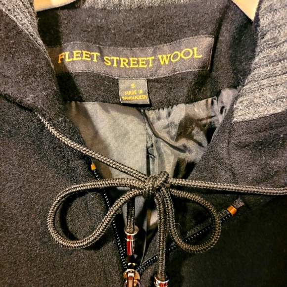 NWOT Fleet Street Wool Winter Coat Black With Hood Size Small Italy - Picture 2 of 6